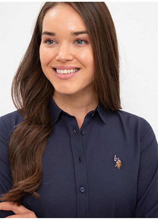 U.S. Polo Assn. Slim Fit Gömlek Yaka Düz Lacivert Kadın Gömlek WOXCOLOR020K 2