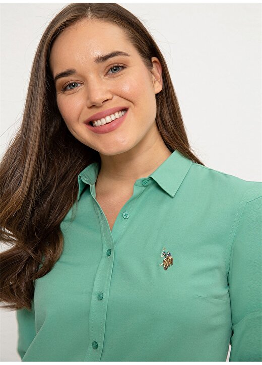 U.S. Polo Assn. Slim Fit Düz Mint Kadın Gömlek 2