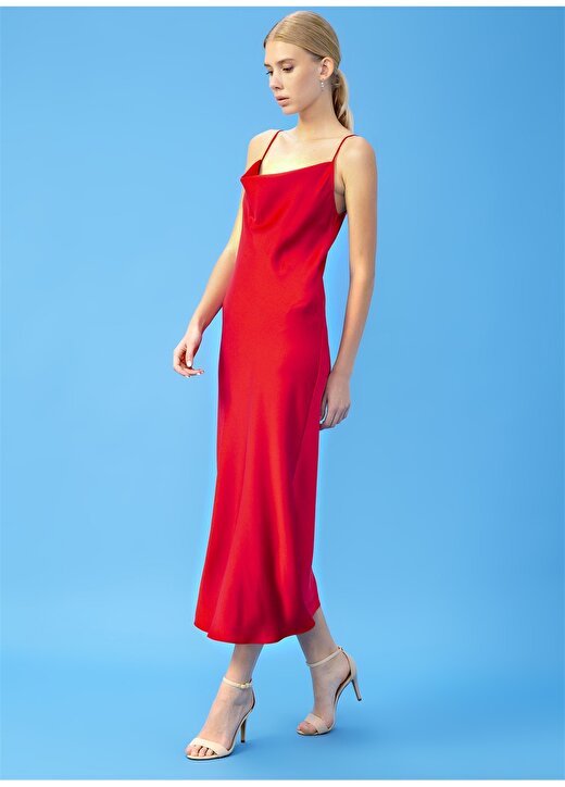 DM X Boyner Degaje Yaka Düz Kırmızı Kadın Elbise 2