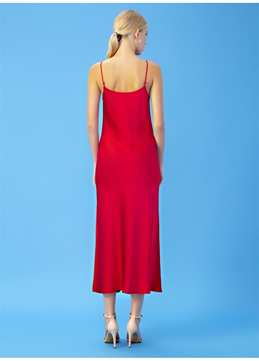 DM X Boyner Degaje Yaka Düz Kırmızı Kadın Elbise 3