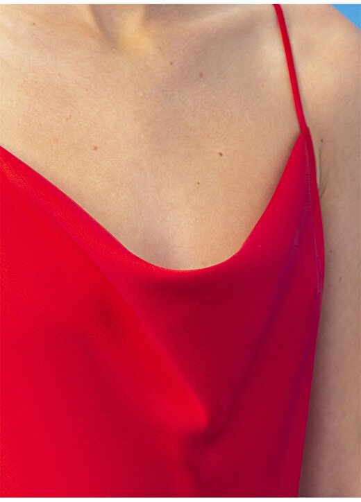 DM X Boyner Degaje Yaka Düz Kırmızı Kadın Elbise 4