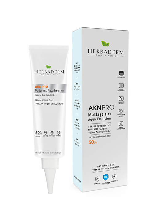 Herbaderm AknPro Matlaştırıcı Güneş Kremi 50+SPF Renksiz 1