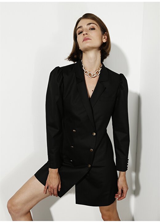 Sorbe X Fabrika Ceket Yaka Düz Siyah Kadın Elbise 4