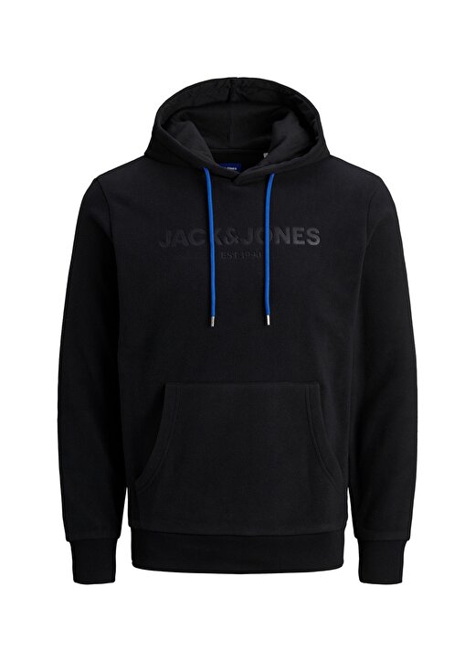 Jack & Jones 12176850_Jorneuby Sweat Hood Kapüşonlu Uzun Kollu Regular Fit Baskılı Siyah Erkek Sweatshirt 1