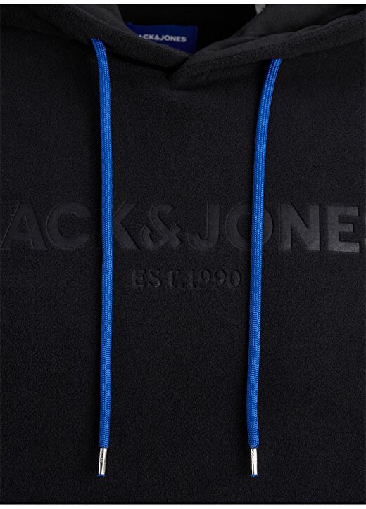 Jack & Jones 12176850_Jorneuby Sweat Hood Kapüşonlu Uzun Kollu Regular Fit Baskılı Siyah Erkek Sweatshirt 3