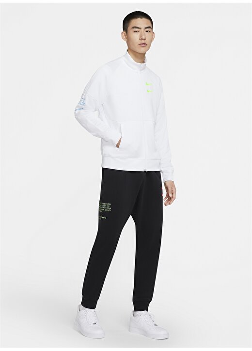 Nike CU3893-100 M NSW Swoosh PK Dik Yaka Uzun Kollu Fermuarlı Logo Baskılı Beyaz Erkek Zip Ceket 3