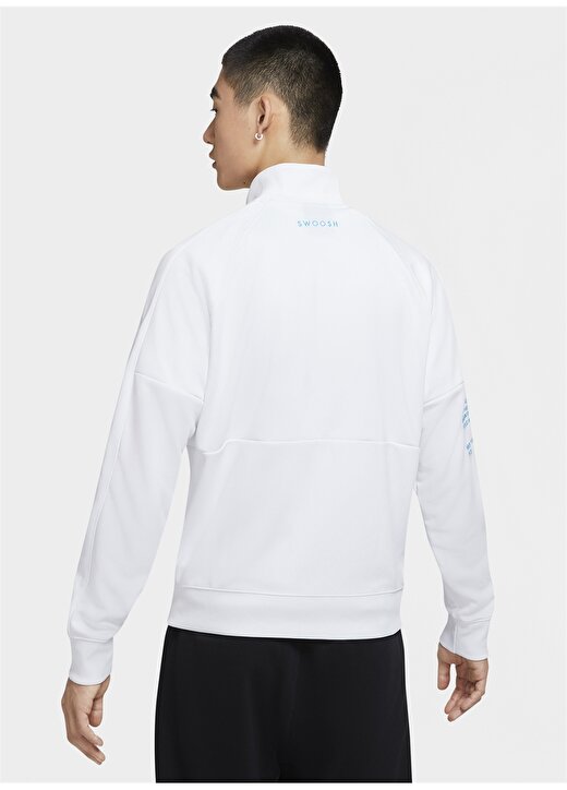 Nike CU3893-100 M NSW Swoosh PK Dik Yaka Uzun Kollu Fermuarlı Logo Baskılı Beyaz Erkek Zip Ceket 4