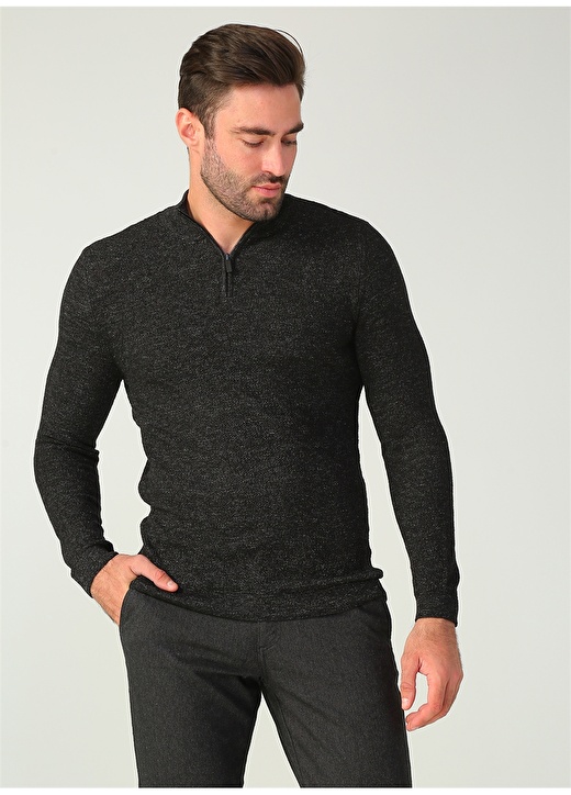 Pierre Cardin Yarım Balıkçı Slim Fit Mikro Desen Siyah Erkek Kazak 1