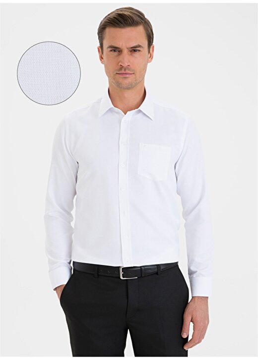Pierre Cardin Gömlek Yaka Cepli Uzun Kollu Beyaz Erkek Gömlek 1