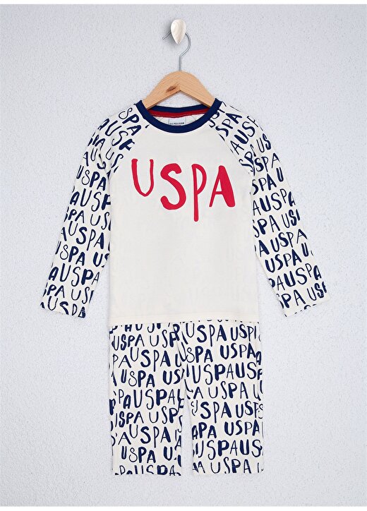 U.S. Polo Assn. Bisiklet Yaka Desenli Ekru Erkek Çocuk Pijama Takımı 1