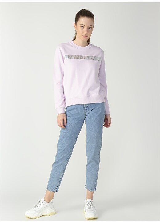 Calvin Klein Jeans Yuvarlak Yaka Rahat Baskılı Açık Mor Kadın Sweatshirt J20J214217VFG 2