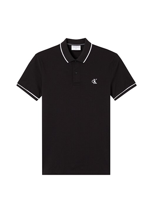 Calvin Klein Jeans Polo Dar Düz Erkek Siyah Polo T-Shirt J30J315603-BAE TIPPING SLIM POLO 1