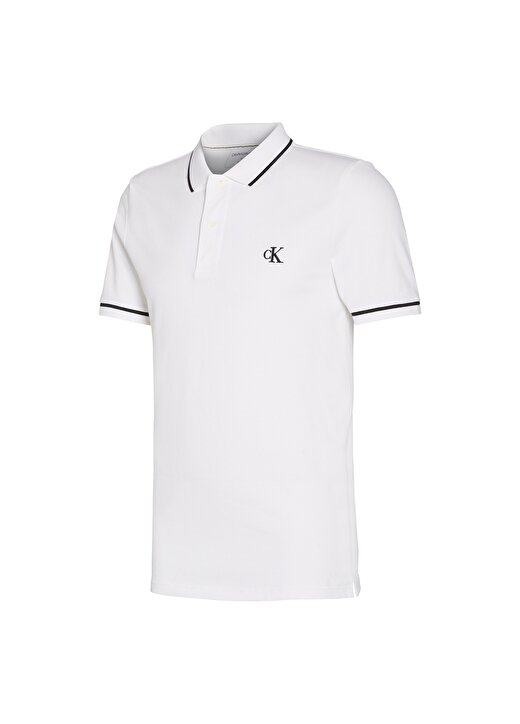 Calvin Klein Jeans Polo Dar Düz Erkek Beyaz Polo T-Shirt J30J315603-YAF TIPPING SLIM POLO 3