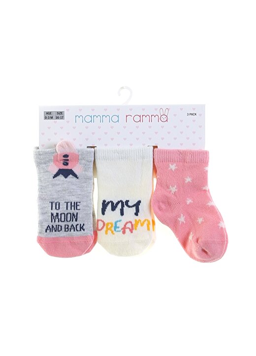 Mammaramma 3''Lü Çok Renkli Baskılı Kızbebek Soket Çorap 1