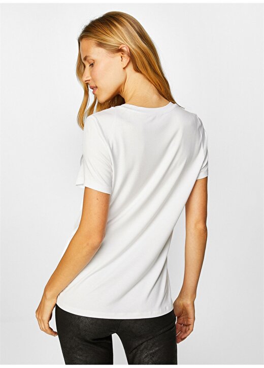 Faik Sönmez V Yaka Standart Kalıp Düz Beyaz Kadın T-Shirt B00001 4
