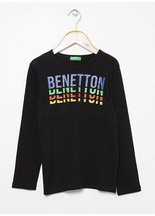 Benetton Yazılı Siyah Kız Çocuk T-Shirt 1