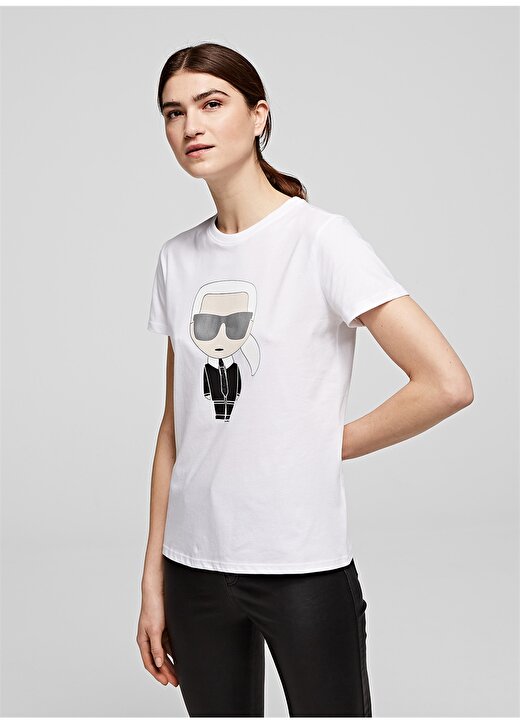 Karl Lagerfeld İkonik Karl Logo Beyaz Kadın T-Shirt 1