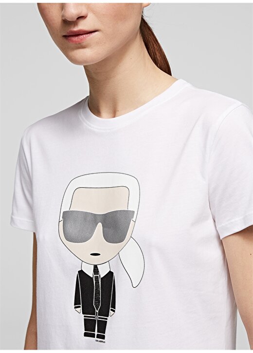 Karl Lagerfeld İkonik Karl Logo Beyaz Kadın T-Shirt 2