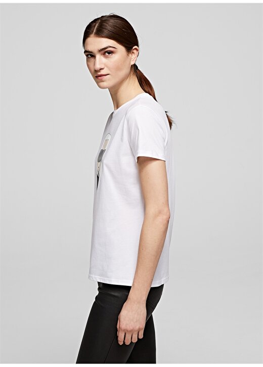Karl Lagerfeld İkonik Karl Logo Beyaz Kadın T-Shirt 3