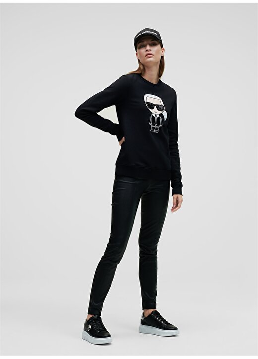 Karl Lagerfeld Bisiklet Yaka Uzun Kol İkonik Karl Logo Siyah T-Shirt 2