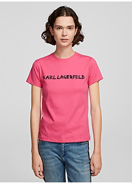 Karl Lagerfeld 206W1701 Fuşya Kadın Grafiti Logo Tişört 1