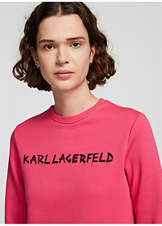 Karl Lagerfeld Grafiti Logo Baskılı Pembe Kadın Sweatshirt 2