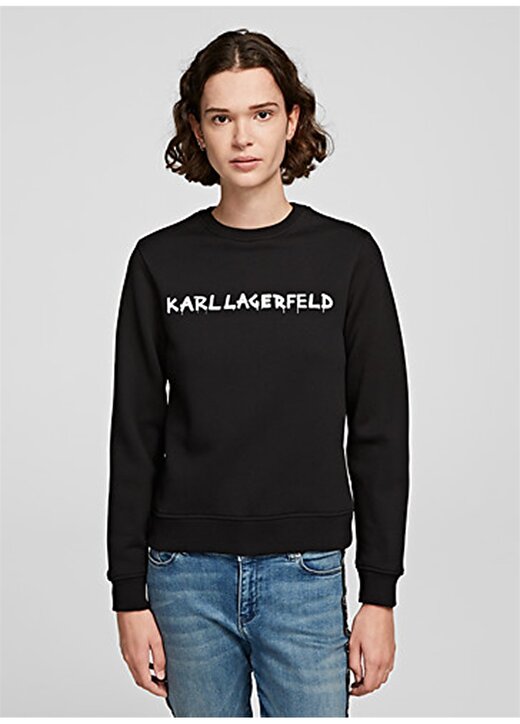 Karl Lagerfeld Uzun Kollu Grafiti Logo Siyah Kadın Sweatshirt 1