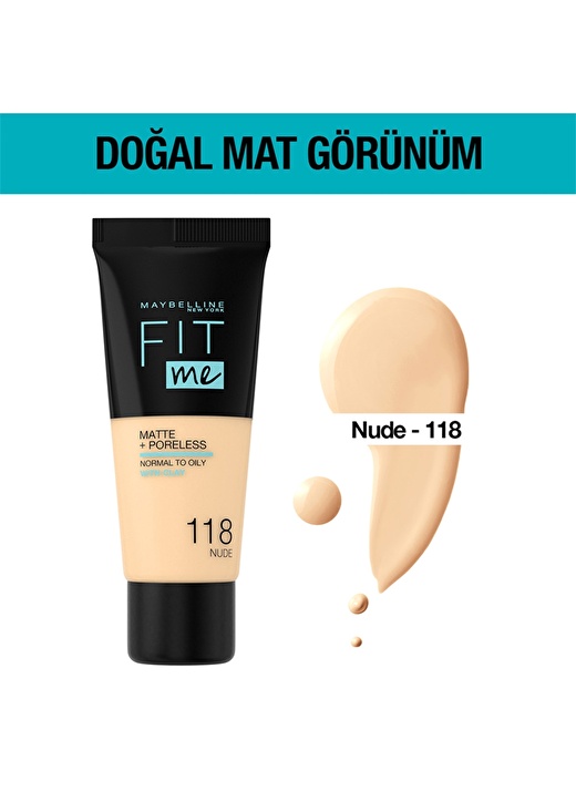 Maybelline Fit Me Matte + Poreless - 118 Nude Fondöten 1