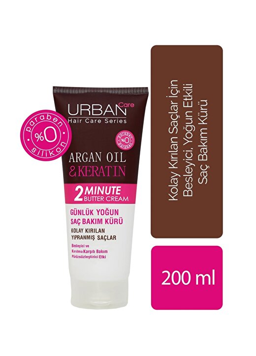 Urban Care Argan Oil & Keratin 2 Minutebutter Cream Yoğun Saç Bakım Kürü 1