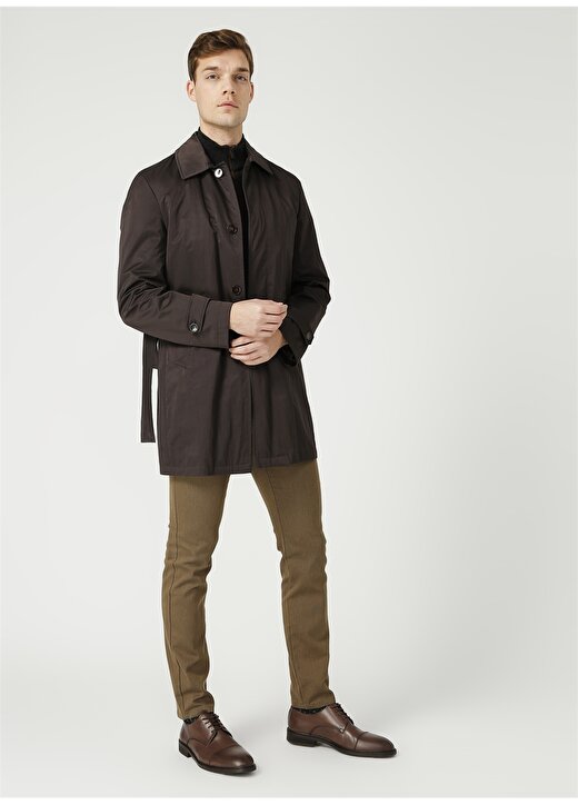 Fabrika Comfort Pfk01 Pardesü Ceket Yaka Regular Fit Düz Kahve Erkek Palto 2
