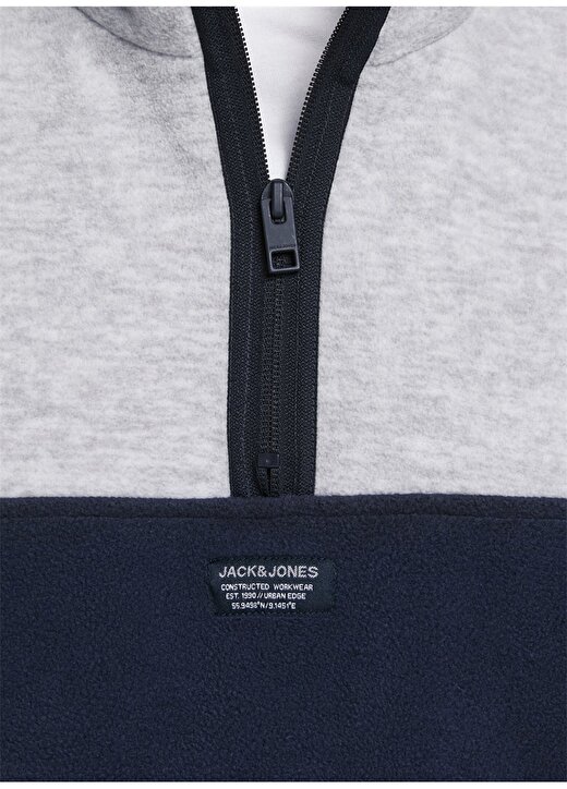 Jack & Jones Fermuarlı Düz Gri Melanj Erkek Sweatshirt 4