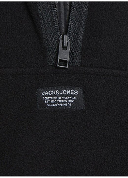 Jack & Jones 12180223_Jcomick S Fermuarlı Uzun Kollu Normal Kalıp Düz Siyah Erkek Sweatshirt 4