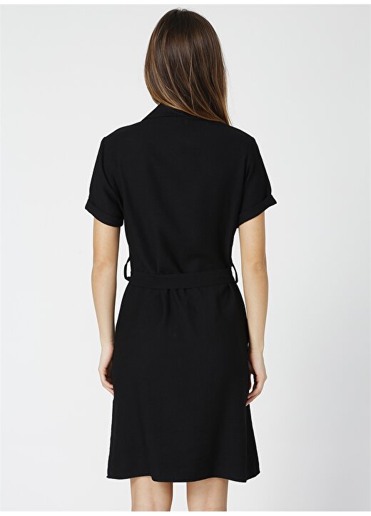 Limon Gömlek Yaka Düz Siyah Kadın Elbise 4