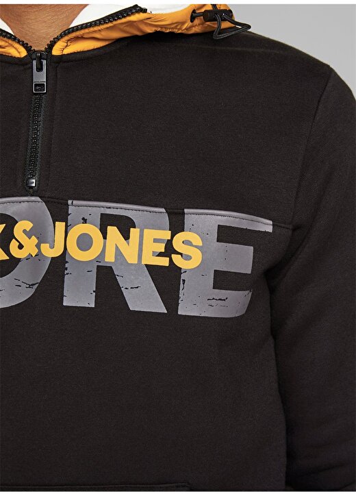 Jack & Jones Kapüşonlu Normal Baskılı Siyah Erkek Sweatshirt 4