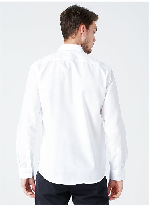 Fabrika Düğmeli Basic Armürlü Beyaz Erkek Gömlek - PEK N 150 4