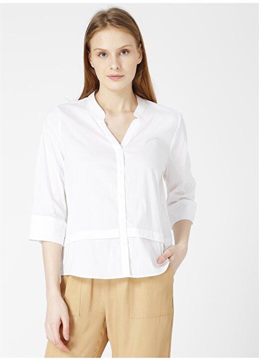 Fabrika Comfort Brich Beyaz V Yaka Kadın Gömlek 3