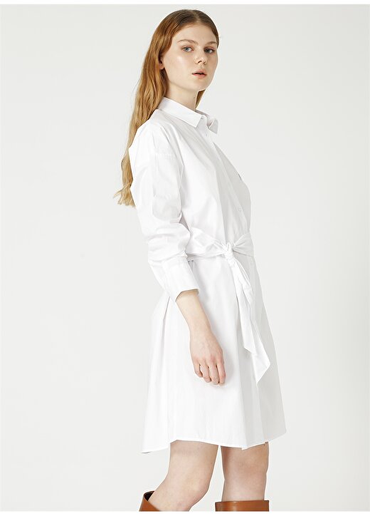 Fabrika Gömlek Yaka Düz Beyaz Kadın Elbise 4
