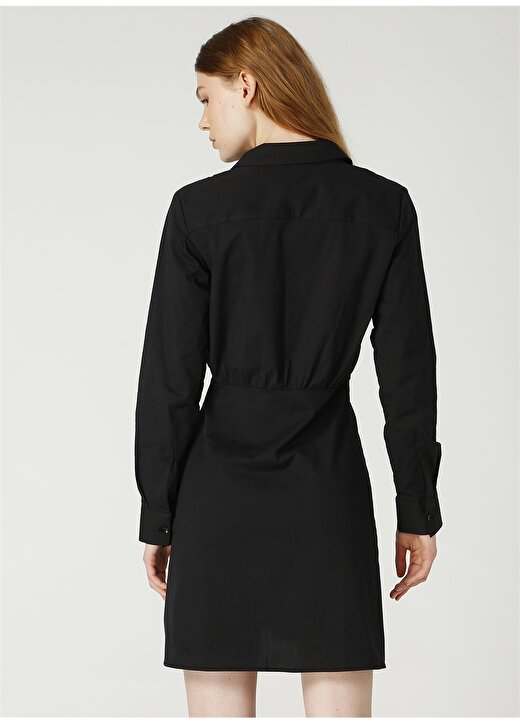 Fabrika Gömlek Yaka Düz Siyah Kadın Elbise 4