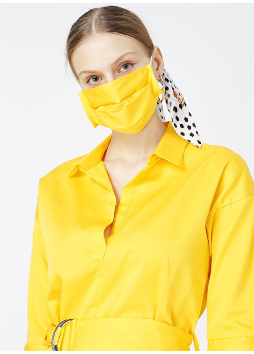 Fabrika Gömlek Yaka Düz Sarı Kadın Elbise 2