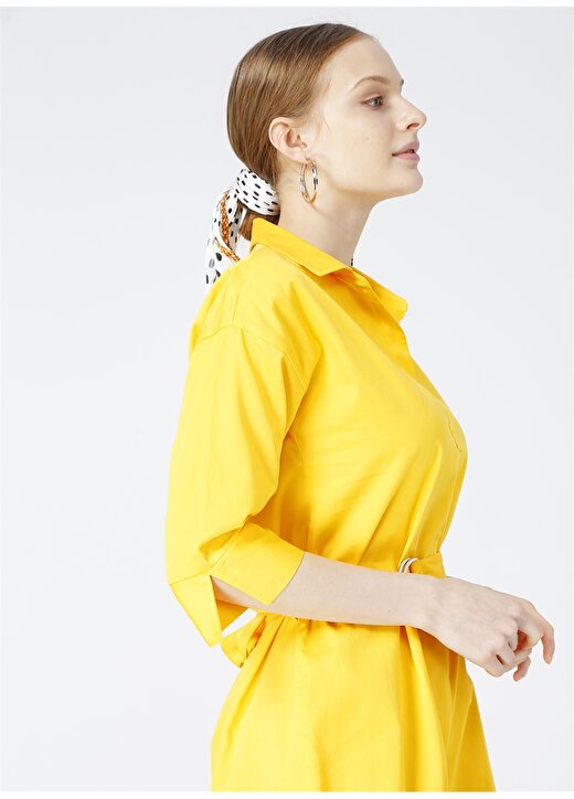 Fabrika Gömlek Yaka Düz Sarı Kadın Elbise 4