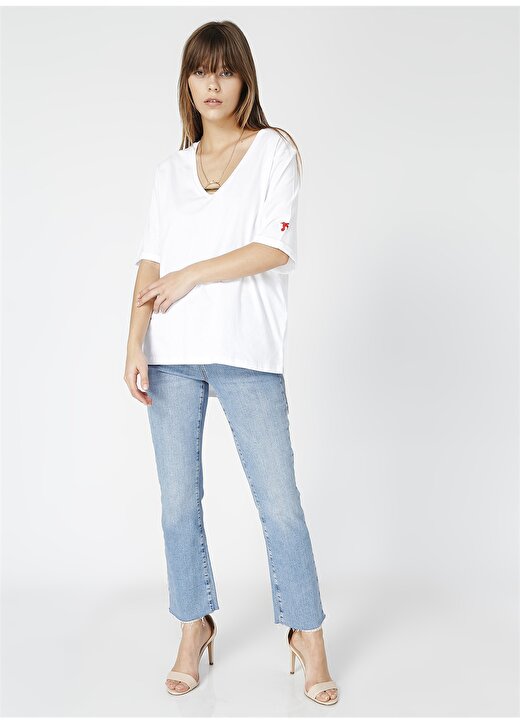 Fabrika Talita Beyaz V Yaka Kadın T-Shirt 3