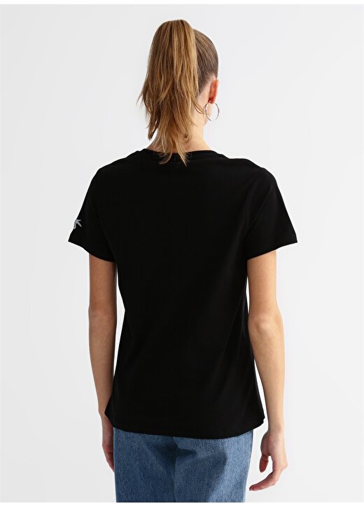 Fabrika V Yaka Düz Siyah Kadın T-Shirt TEYO 3