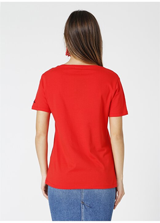 Fabrika Teyo Kırmızı V Yaka Kadın T-Shirt 4