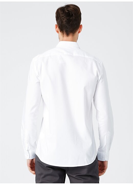Fabrika Düğmeli Basic Düz Beyaz Erkek Gömlek - PARKER 4