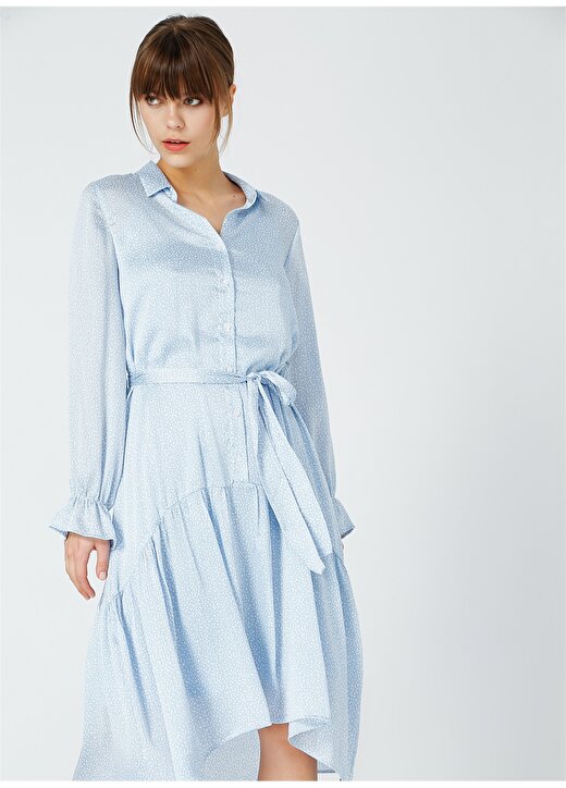 Fabrika Comfort Gömlek Yaka Desenli Mavi Kadın Elbise 3
