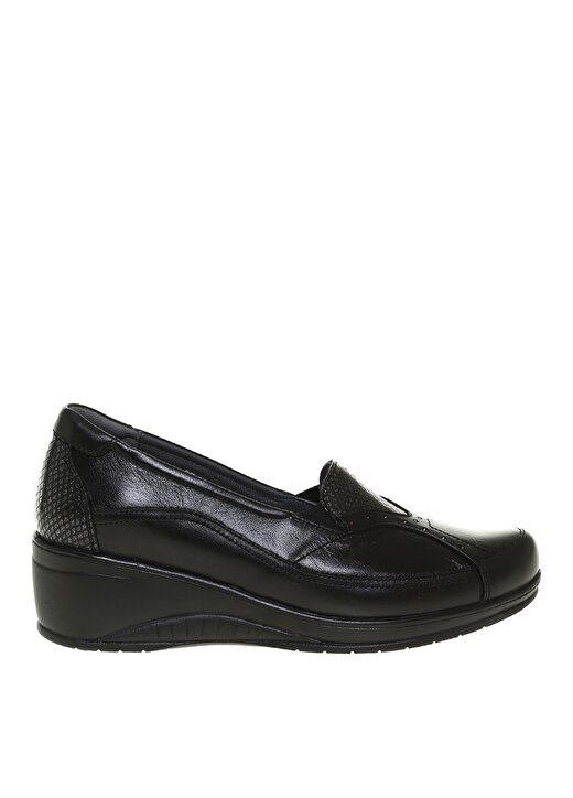 Forelli 57603-G Deri Kalın Topuk Slip On Siyah Kadın Ayakkabı 1