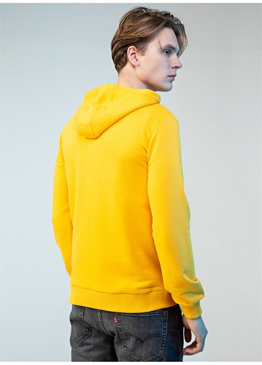Fabrika Sloganlı Kapüşonlu Sarı Sweatshirt 4
