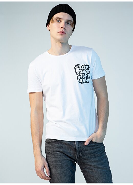 Fabrika Slogan Baskılı Beyaz T-Shirt 2