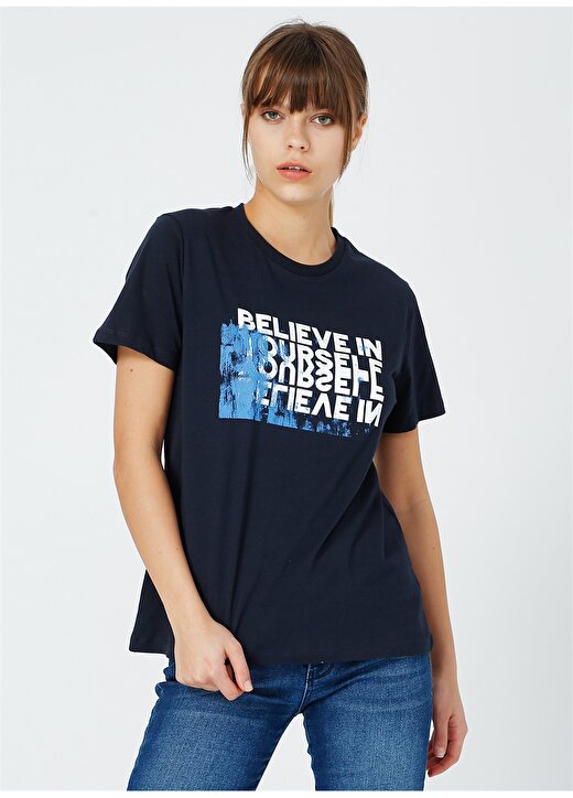 Fabrika Kadın Lacivert Baskılı T-Shirt 2