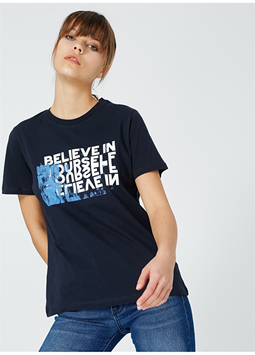 Fabrika Kadın Lacivert Baskılı T-Shirt 3